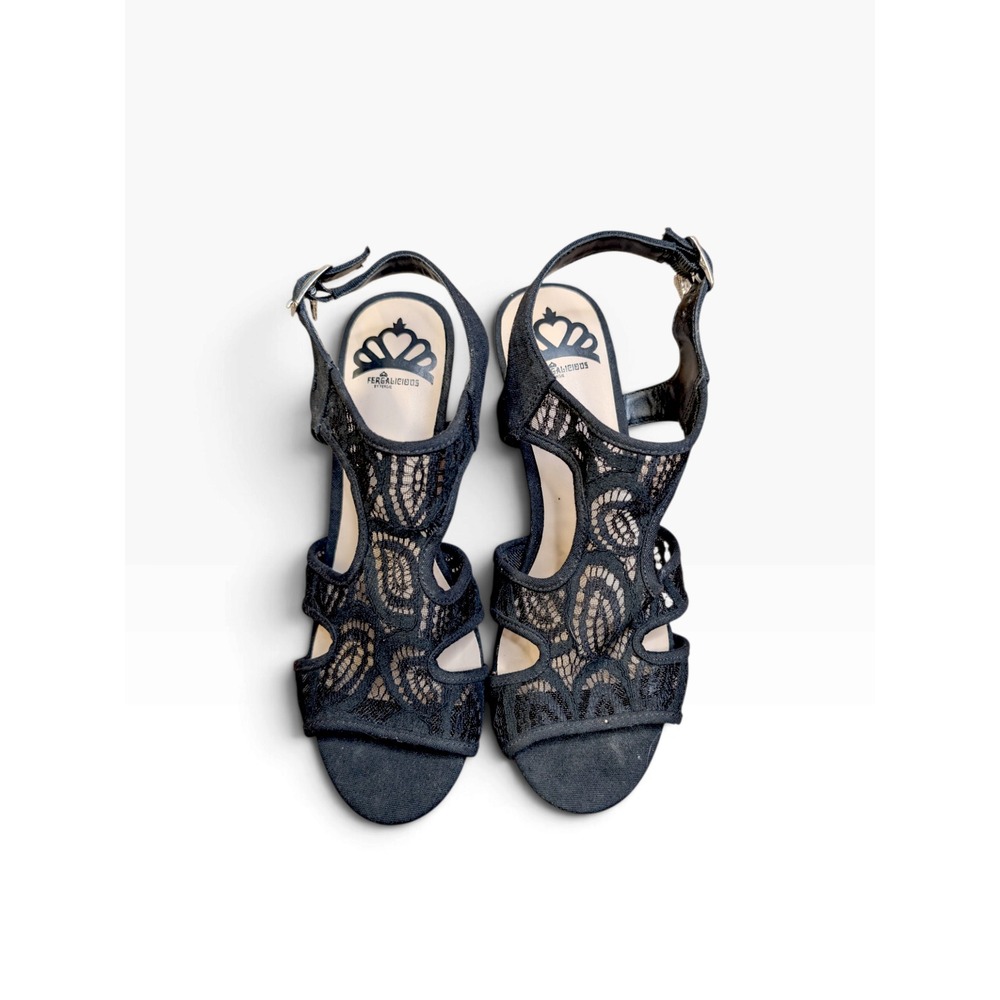 RARE / Discontinued Fergalicious Black Lace Cork Wedge Sandals Size 7M-Pristine!